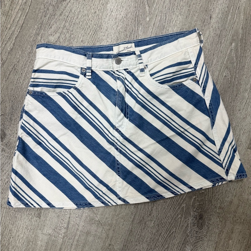 Universal Thread Striped Blue and White Denim Mini Skirt